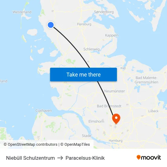 Niebüll Schulzentrum to Paracelsus-Klinik map