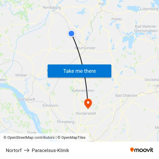 Nortorf to Paracelsus-Klinik map