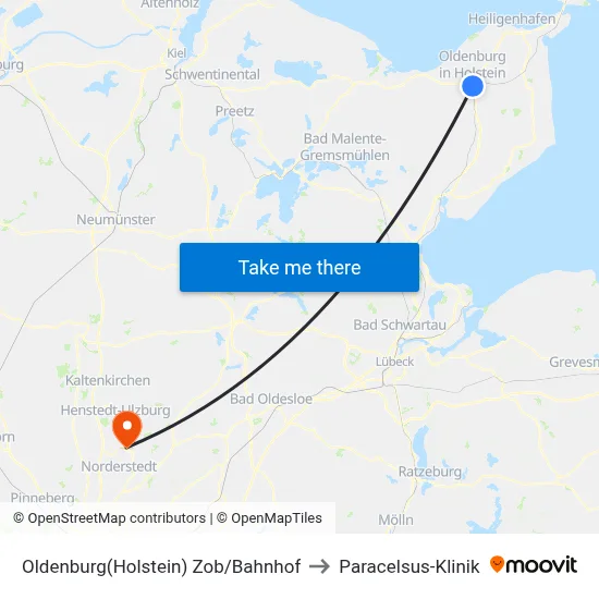 Oldenburg(Holstein) Zob/Bahnhof to Paracelsus-Klinik map