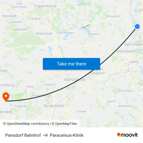 Pansdorf Bahnhof to Paracelsus-Klinik map