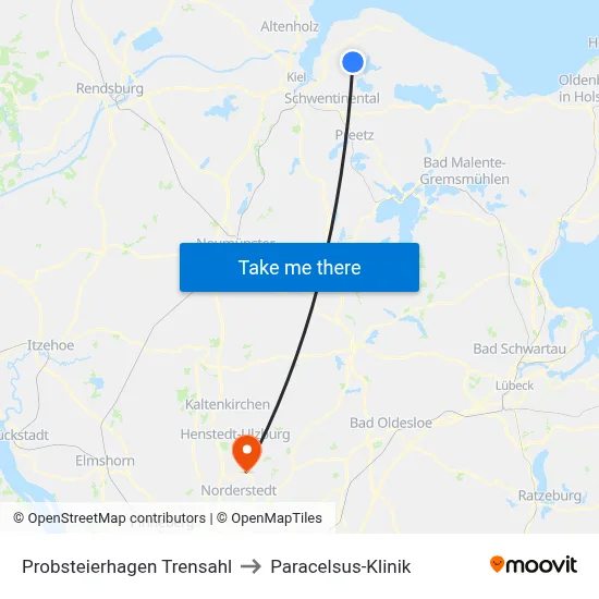 Probsteierhagen Trensahl to Paracelsus-Klinik map