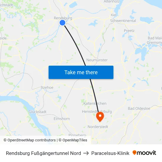 Rendsburg Fußgängertunnel Nord to Paracelsus-Klinik map
