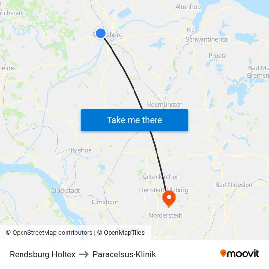 Rendsburg Holtex to Paracelsus-Klinik map