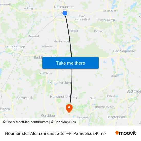 Neumünster Alemannenstraße to Paracelsus-Klinik map