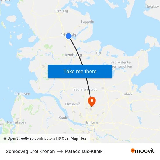 Schleswig Drei Kronen to Paracelsus-Klinik map