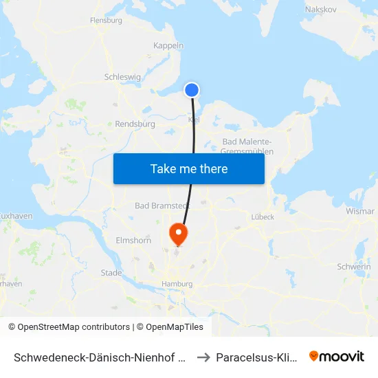 Schwedeneck-Dänisch-Nienhof Ort to Paracelsus-Klinik map