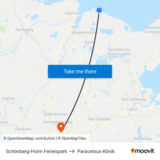 Schönberg-Holm Ferienpark to Paracelsus-Klinik map