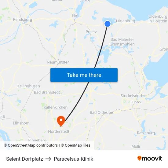 Selent Dorfplatz to Paracelsus-Klinik map