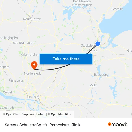 Sereetz Schulstraße to Paracelsus-Klinik map