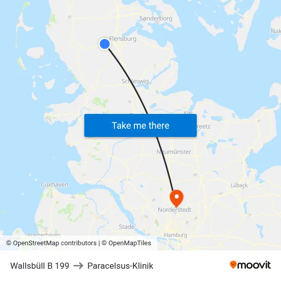 Wallsbüll B 199 to Paracelsus-Klinik map