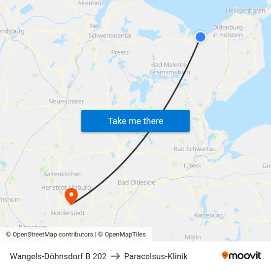 Wangels-Döhnsdorf B 202 to Paracelsus-Klinik map
