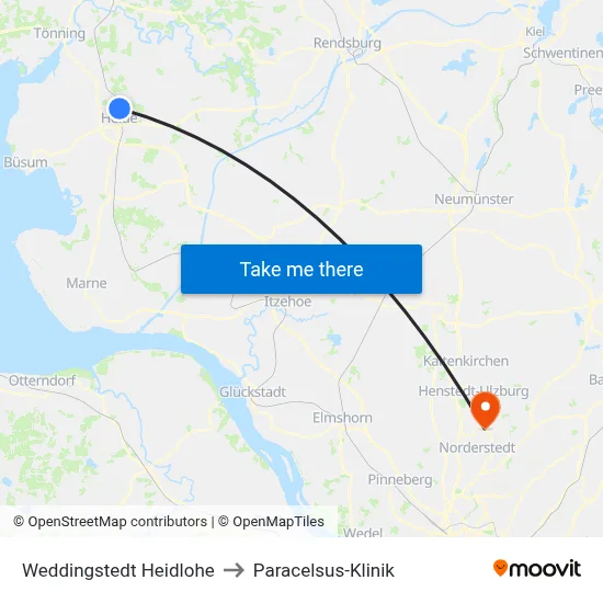 Weddingstedt Heidlohe to Paracelsus-Klinik map