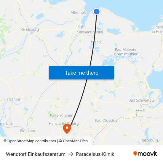 Wendtorf Einkaufszentrum to Paracelsus-Klinik map