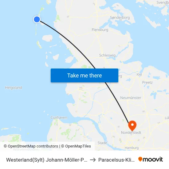 Westerland(Sylt) Johann-Möller-Platz to Paracelsus-Klinik map