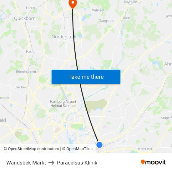 Wandsbek Markt to Paracelsus-Klinik map
