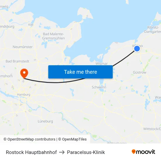 Rostock Hauptbahnhof to Paracelsus-Klinik map