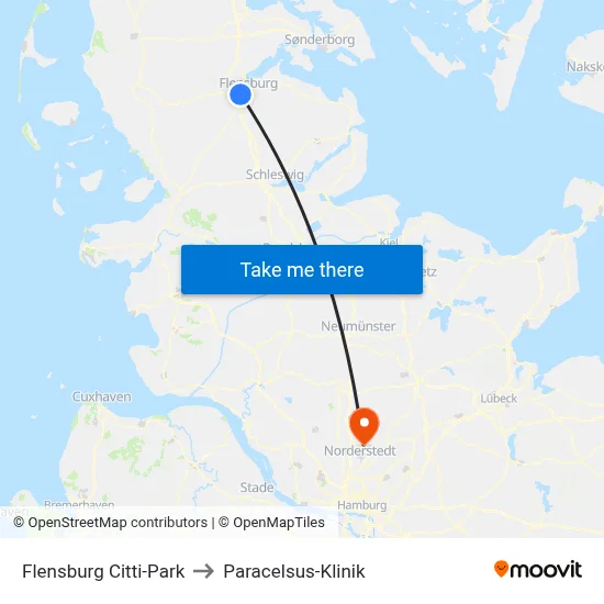 Flensburg Citti-Park to Paracelsus-Klinik map