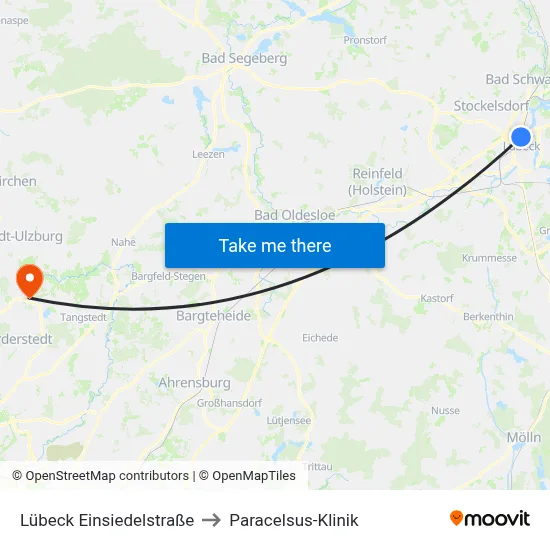 Lübeck Einsiedelstraße to Paracelsus-Klinik map