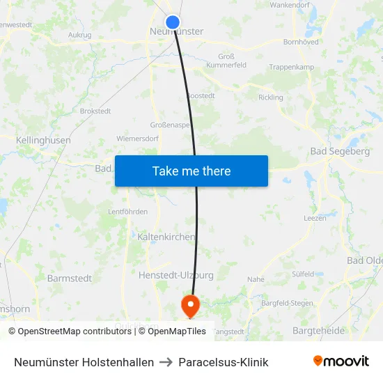 Neumünster Holstenhallen to Paracelsus-Klinik map