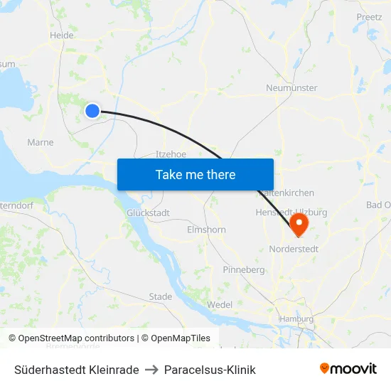Süderhastedt Kleinrade to Paracelsus-Klinik map