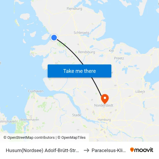 Husum(Nordsee) Adolf-Brütt-Straße to Paracelsus-Klinik map