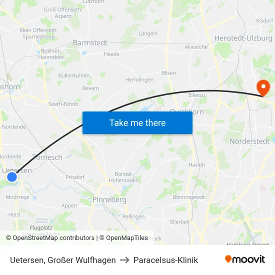 Uetersen, Großer Wulfhagen to Paracelsus-Klinik map