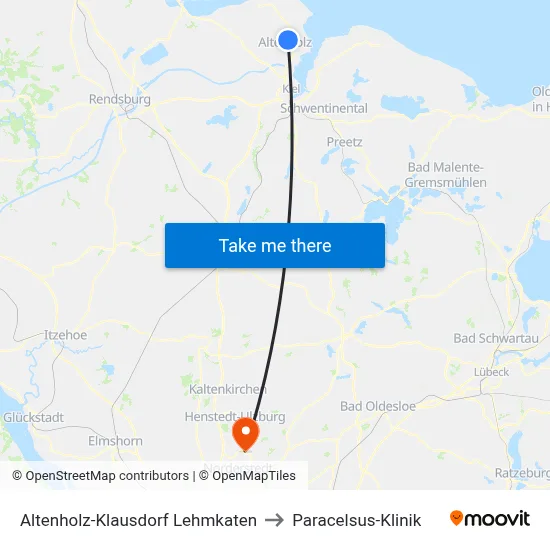 Altenholz-Klausdorf Lehmkaten to Paracelsus-Klinik map