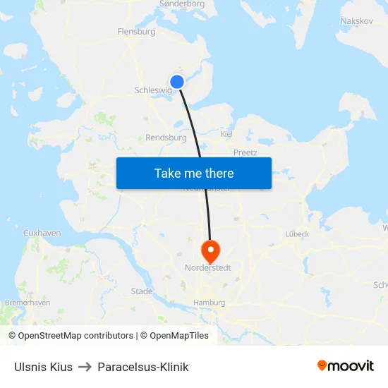 Ulsnis Kius to Paracelsus-Klinik map