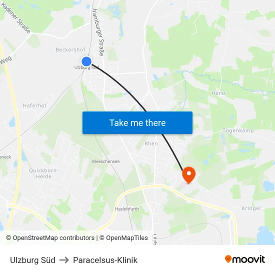 A Ulzburg Süd to Paracelsus-Klinik map
