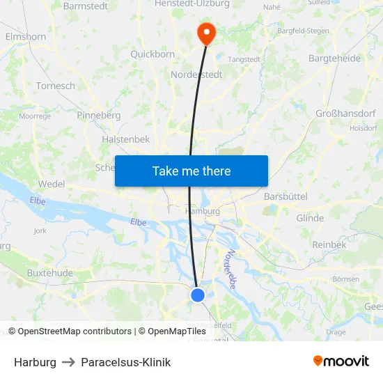 Harburg to Paracelsus-Klinik map