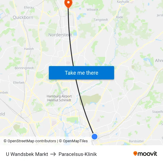 U Wandsbek Markt to Paracelsus-Klinik map