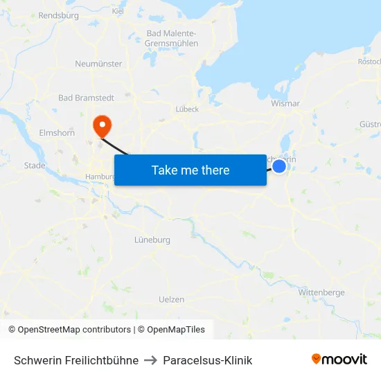 Schwerin Freilichtbühne to Paracelsus-Klinik map