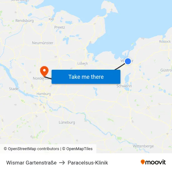Wismar Gartenstraße to Paracelsus-Klinik map