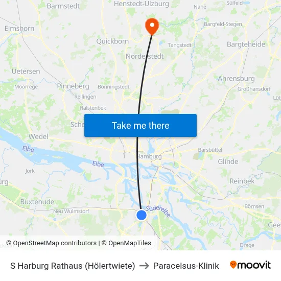 S Harburg Rathaus (Hölertwiete) to Paracelsus-Klinik map