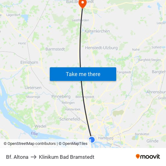 Bf. Altona to Klinikum Bad Bramstedt map
