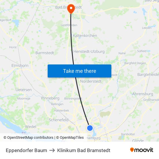 Eppendorfer Baum to Klinikum Bad Bramstedt map