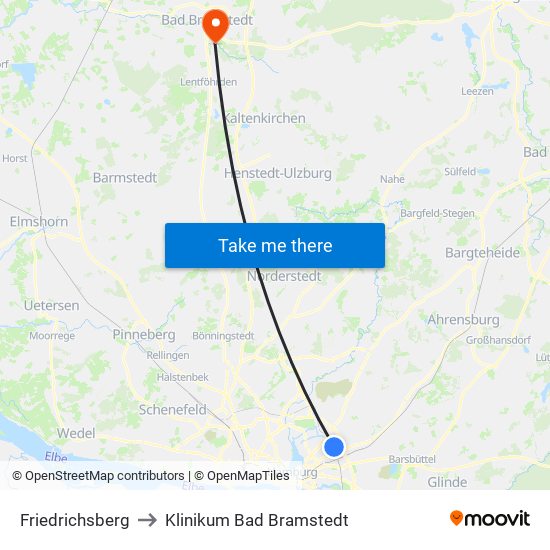 Friedrichsberg to Klinikum Bad Bramstedt map