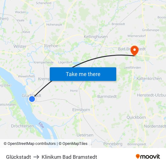 Glückstadt to Klinikum Bad Bramstedt map