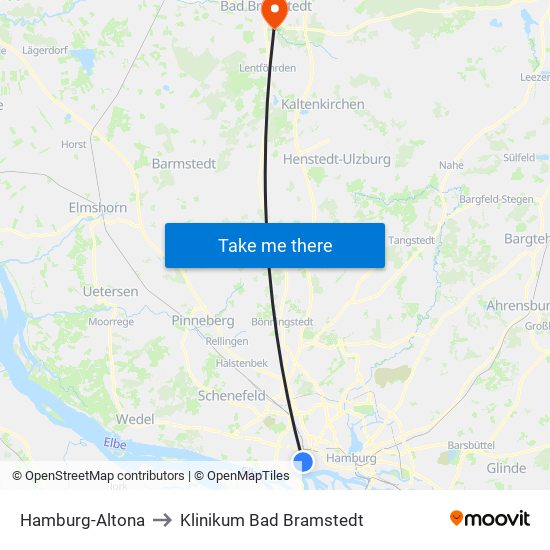Hamburg-Altona to Klinikum Bad Bramstedt map