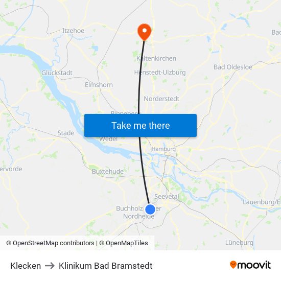 Klecken to Klinikum Bad Bramstedt map