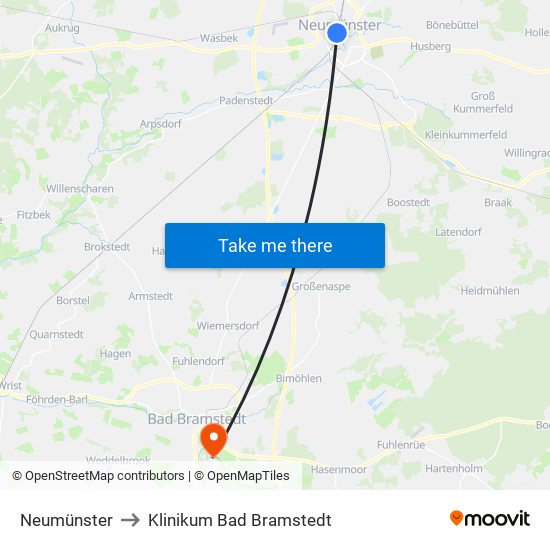 Neumünster to Klinikum Bad Bramstedt map