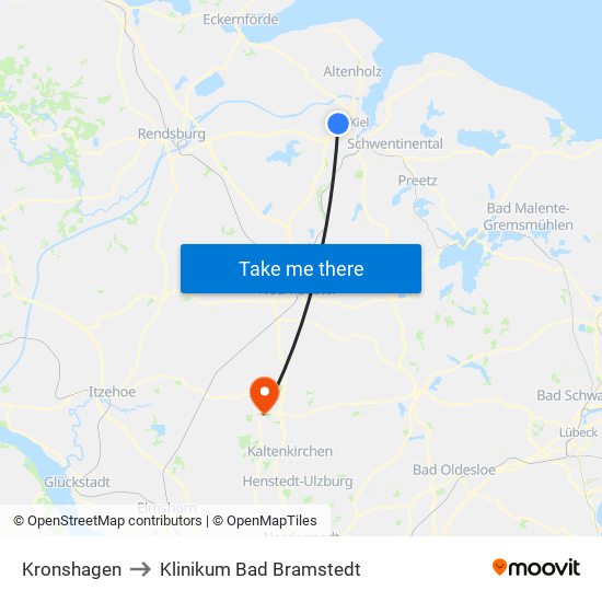 Kronshagen to Klinikum Bad Bramstedt map