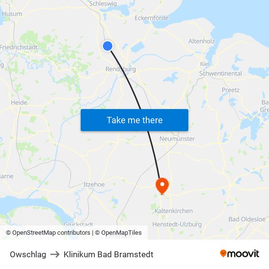 Owschlag to Klinikum Bad Bramstedt map