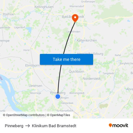 Pinneberg to Klinikum Bad Bramstedt map