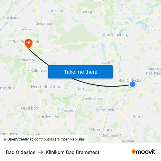 Bad Oldesloe to Klinikum Bad Bramstedt map