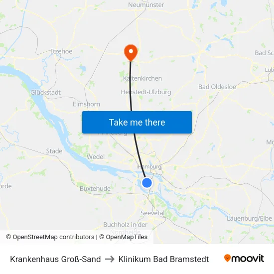 Krankenhaus Groß-Sand to Klinikum Bad Bramstedt map