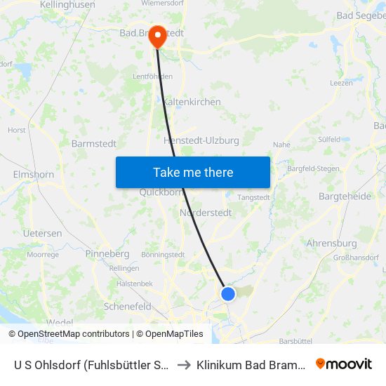 U S Ohlsdorf (Fuhlsbüttler Straße) to Klinikum Bad Bramstedt map