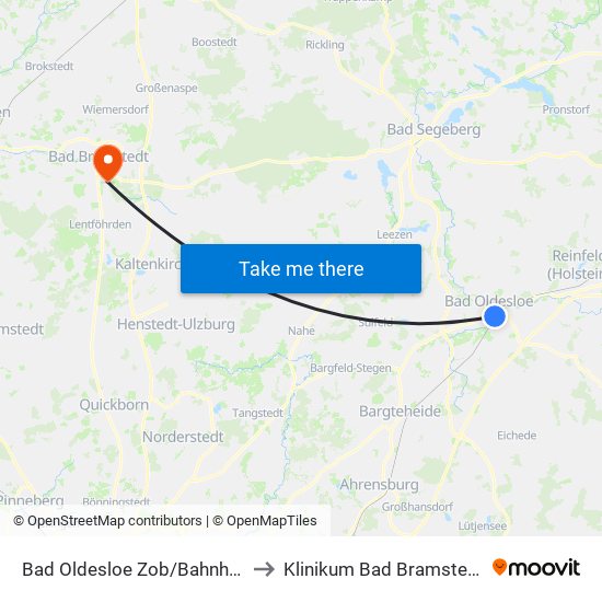 Bad Oldesloe Zob/Bahnhof to Klinikum Bad Bramstedt map