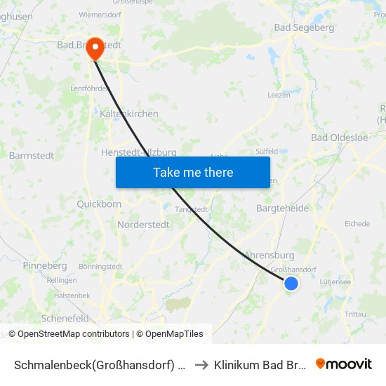 Schmalenbeck(Großhansdorf) Schulzentrum to Klinikum Bad Bramstedt map