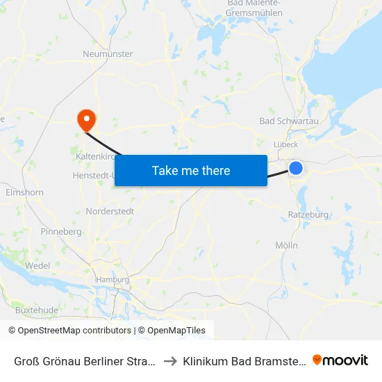 Groß Grönau Berliner Straße to Klinikum Bad Bramstedt map